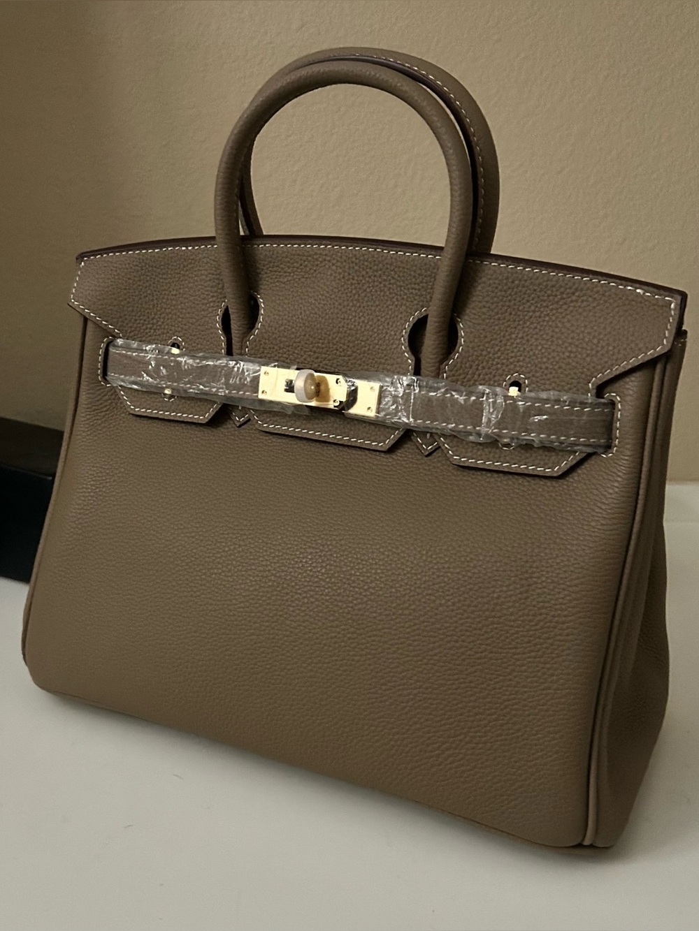 30cm Etaupe Top Handle Leather Satchel BK Style